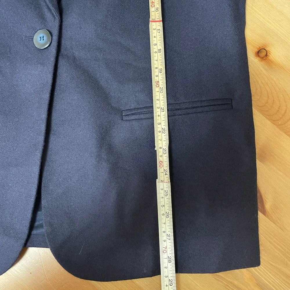 VTG Sag Harbor Petite Navy Blue 100% Wool Single Button Office Blazer Jacket 12P